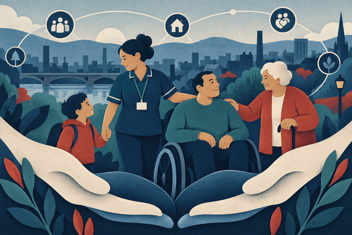 Editorial illustration representing investment in children’s and adult social care in Stoke-on-Trent