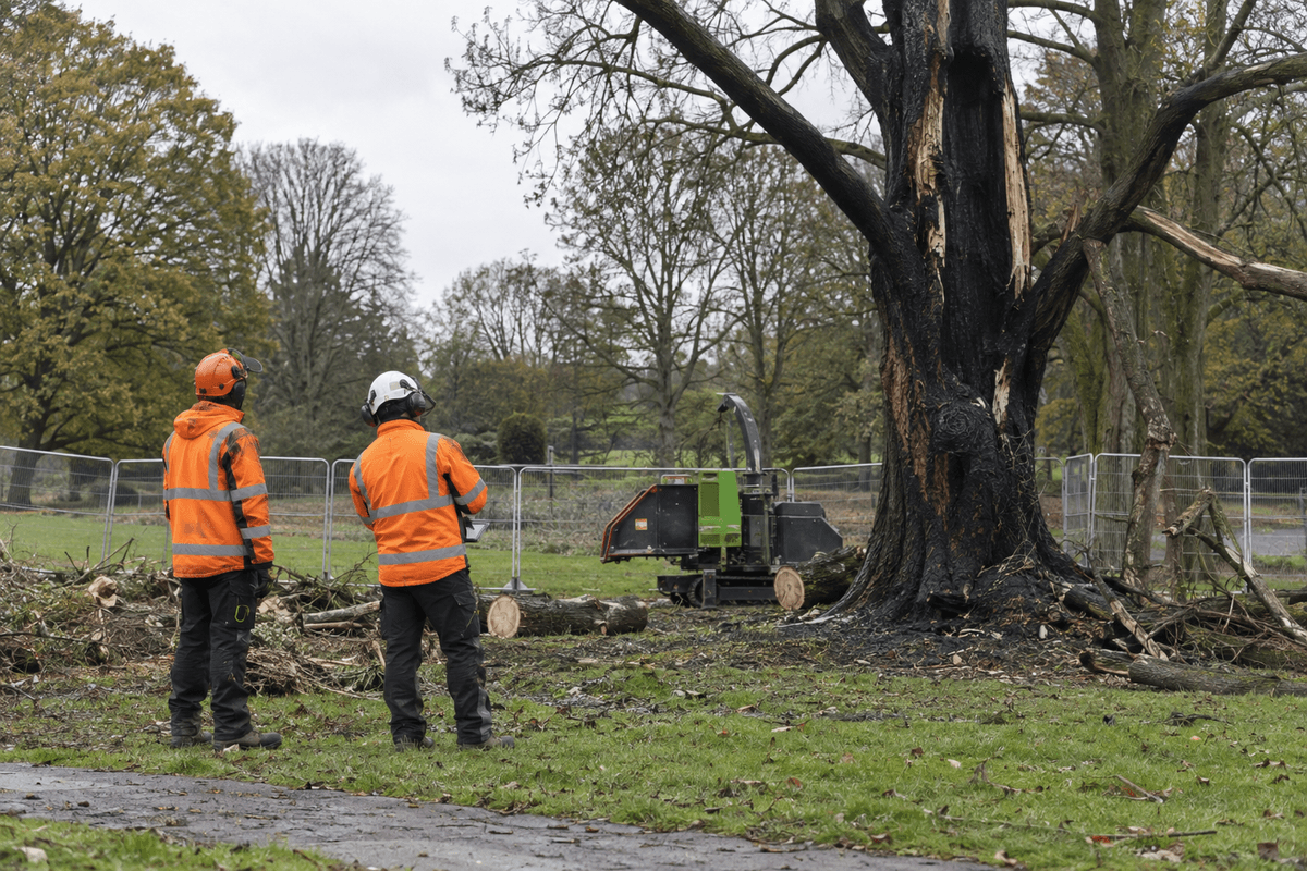 Damaged trees being removed from Sandyford Park after fire โ Stoke-on-Trent news photo