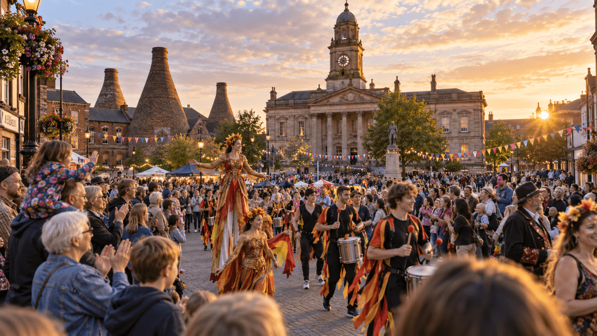 Illustrative image of a community parade in a Stoke-on-Trent civic square