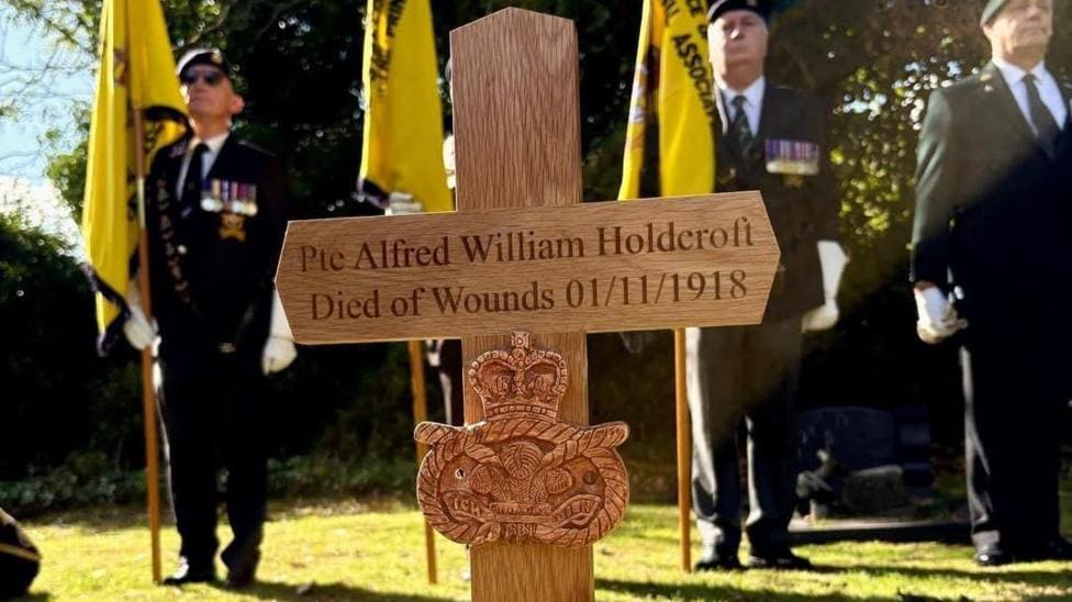 Burslem WW1 soldier Alfred Holdcroft gets headstone — Stoke-on-Trent news photo (BBC News — Rugeley)