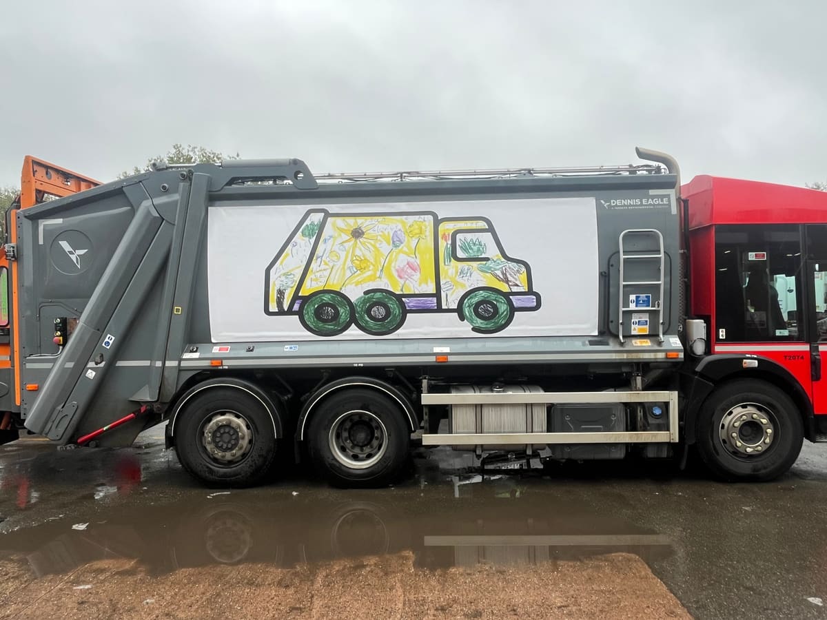 St Luke's School Pupil's Recycling Art on Stoke Bin Wagon — Stoke-on-Trent news photo (Stoke-on-Trent City Council)
