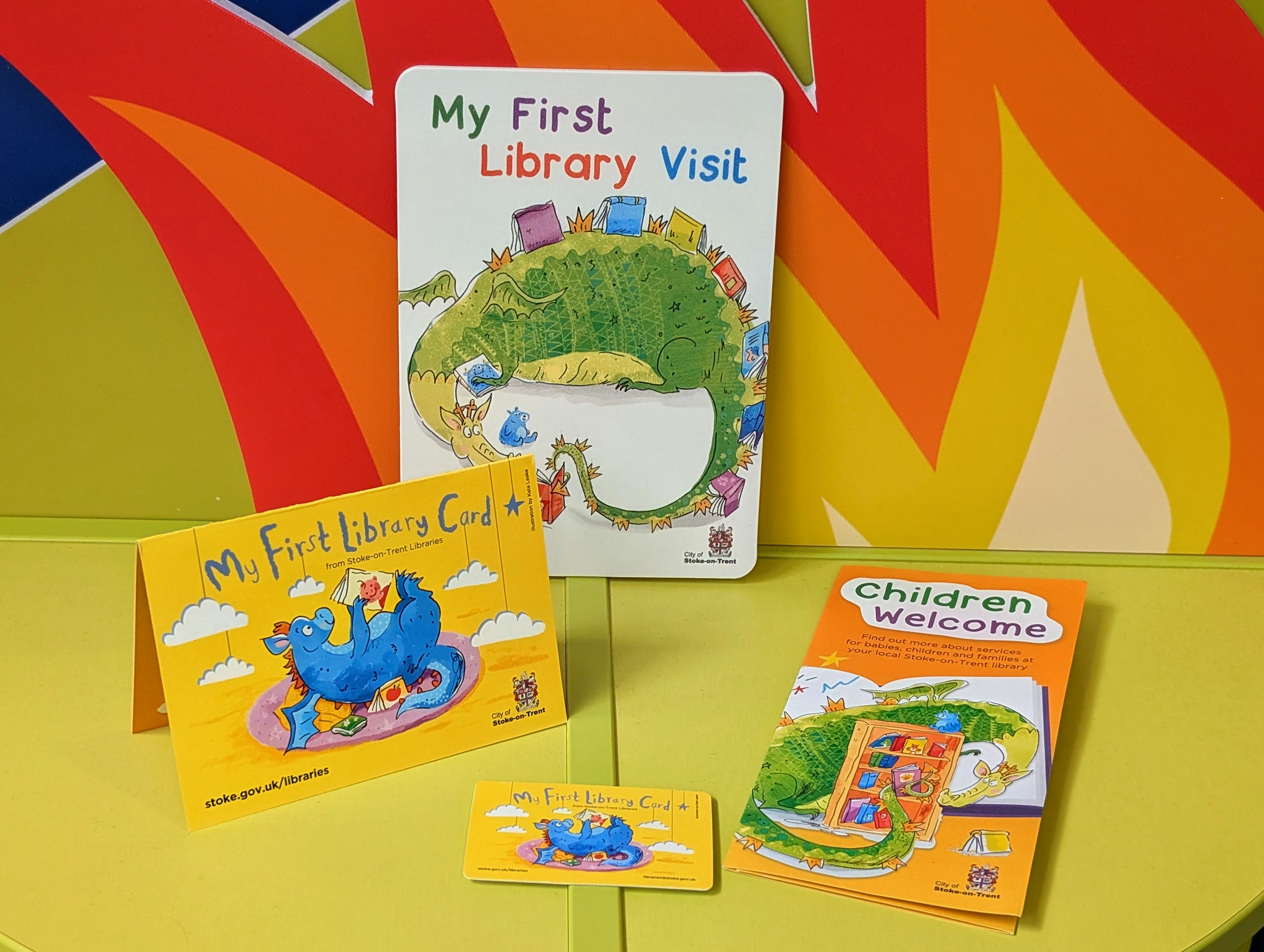 Children's library card and reading materials from Stoke-on-Trent Libraries