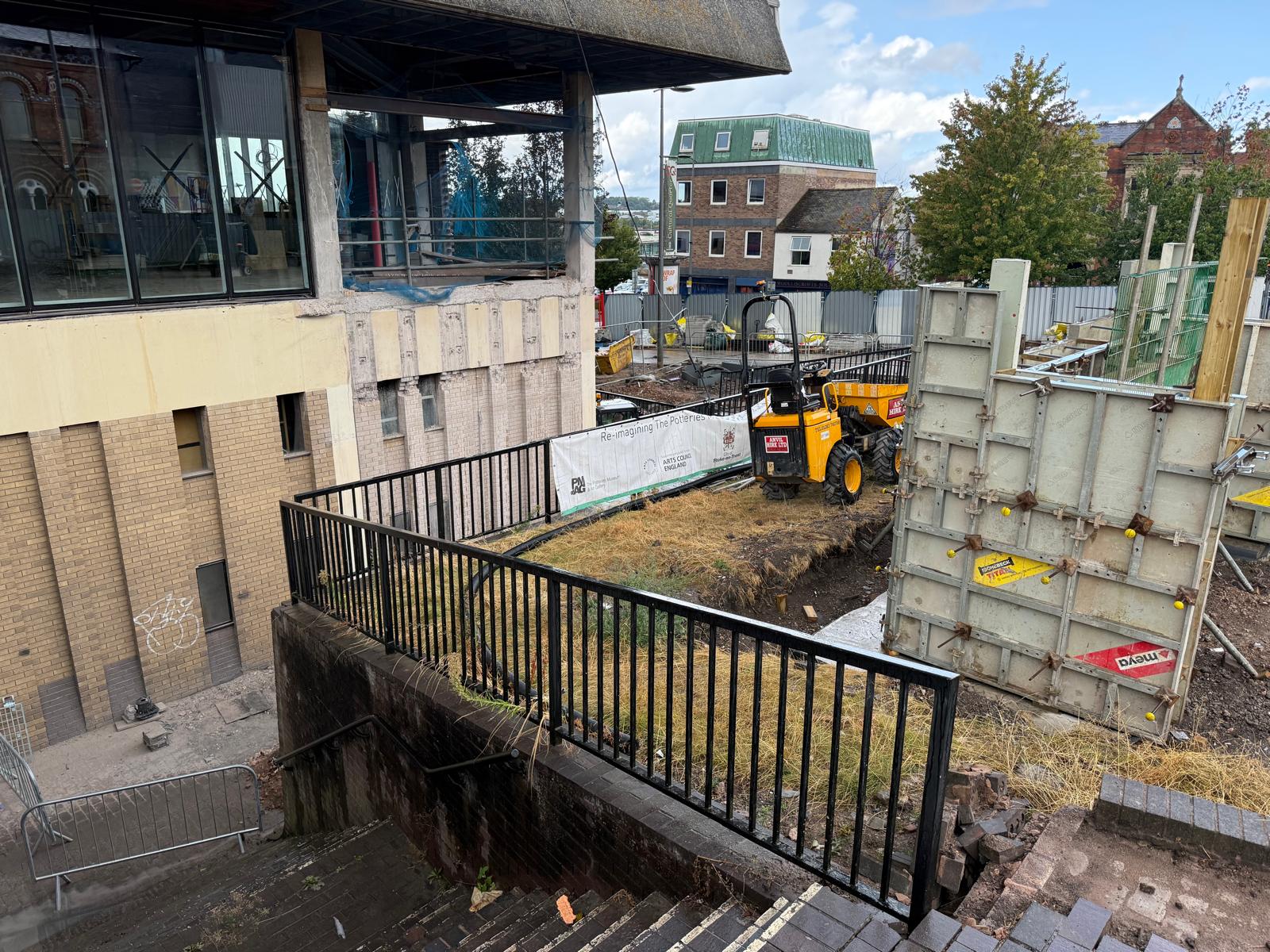Exterior construction work at The Potteries Museum and Art Gallery in Hanley